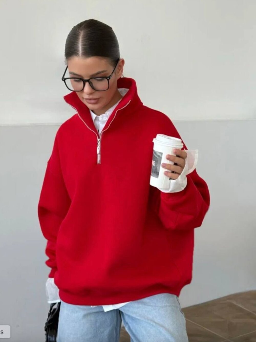 Vintage Greystone Red Quarter Zip Sweater Unisex Oversized Prep M